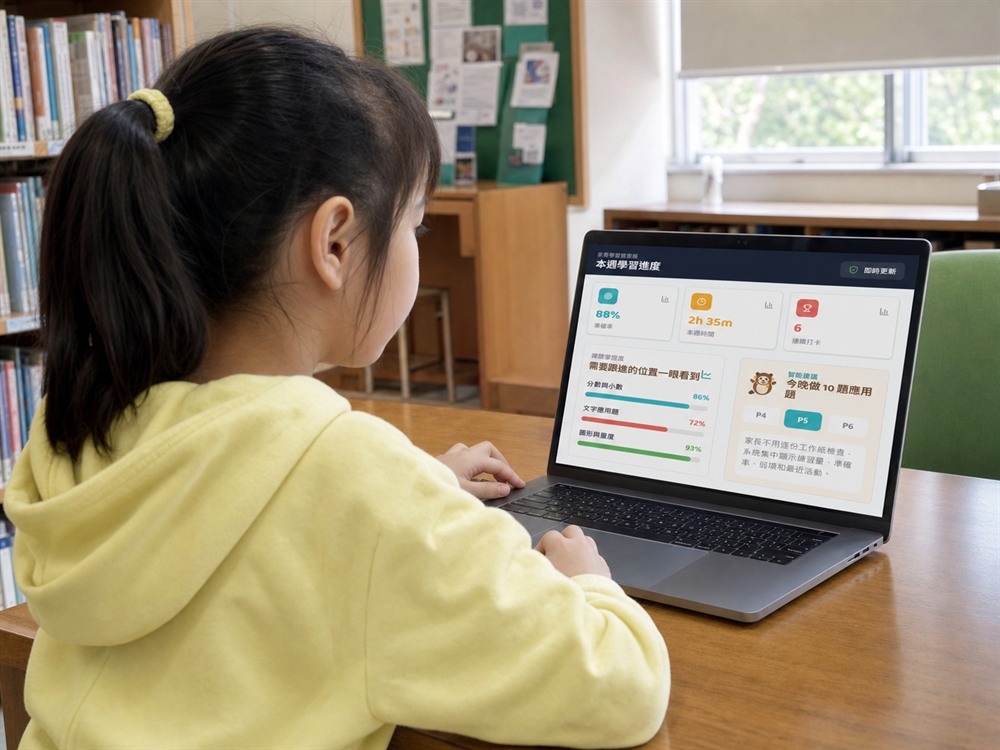 小學生在圖書館用手提電腦練習